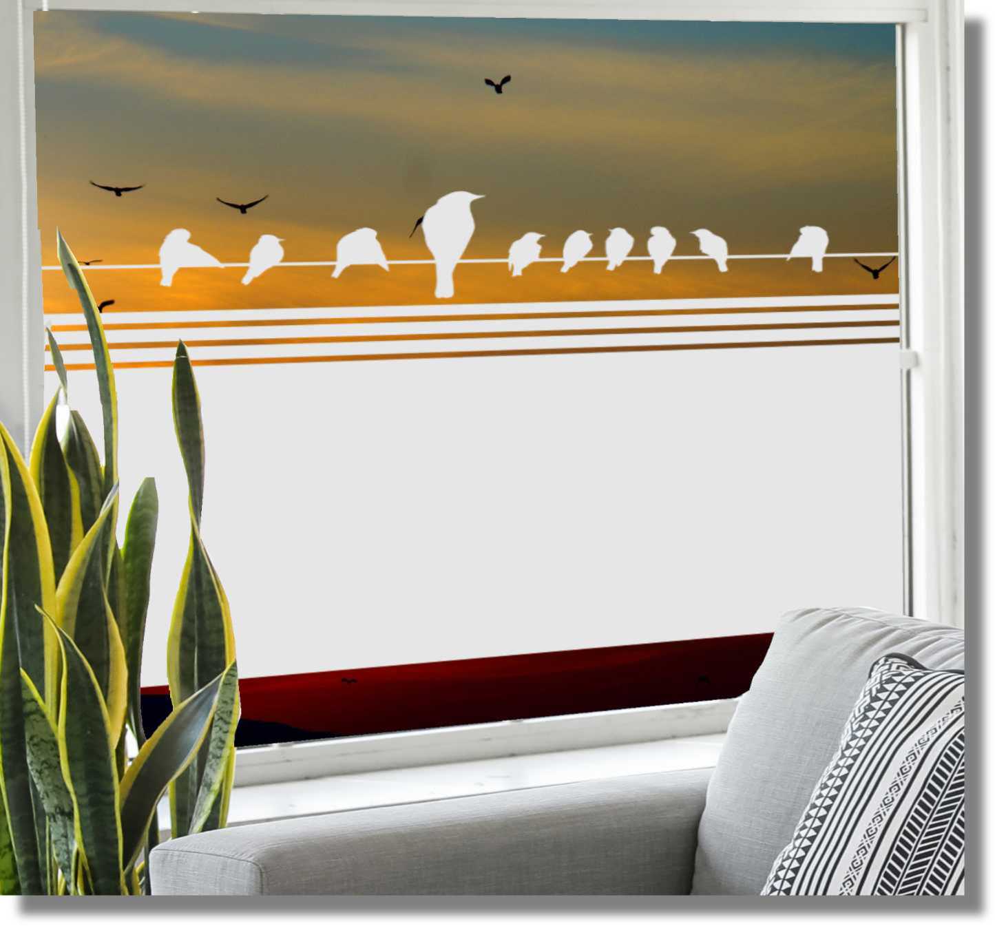 Fensterfolie sitzende Vögel Milchglasfolie Sichtschutzdekorfolie
